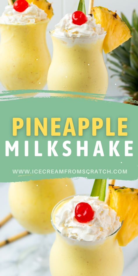 Pineapple Shake Recipe, Single Smoothie Recipes, Ice Cream Drinks Nonalcoholic, Homemade Milkshake Recipe Easy, Ninja Creami Milkshake Recipe, Tropical Milkshake, Pineapple Milkshake Recipe, Pina Colada Shake, Pineapple Milkshake