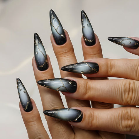 24 Black Chrome Nail Ideas: Stunning Designs for Every Occasion Black And Gray Ombre Nails, Black Chrome Nail, Chrome Nails Ideas, Nails With Gold Accents, Almond French Tips, Chrome Nail Ideas, Black Chrome Nails, Dark Gradient, White Chrome Nails