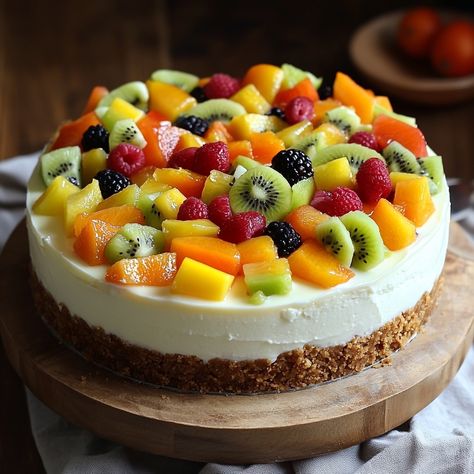 🍍🍰 Indulge in Tropical Fruit Salad Cheesecake, a refreshing treat! 🍓🥭 #CheesecakeLovers #TropicalTreat #DessertGoals Tropical Fruit Salad Cheesecake Ingredients: Cream cheese (500g) Sugar (1 cup) Eggs (3) Vanilla extract (1 tsp) Graham cracker crust (1) Mixed tropical fruits (2 cups, diced) Gelatin (1 tbsp) Water (1/4 cup) Instructions: Preheat oven to 325°F (165°C). Beat cream cheese and sugar until smooth. Add eggs one at a time, mixing well after each addition. Stir in vanilla. Pour mi... Fruit Salad Cheesecake, Mario Food, Tropical Cheesecake, Cheesecake Fruit, Cheesecake Ingredients, Fruit Cheesecake, Dessert Bakery, Tropical Fruit Salad, Cheesecake Mix