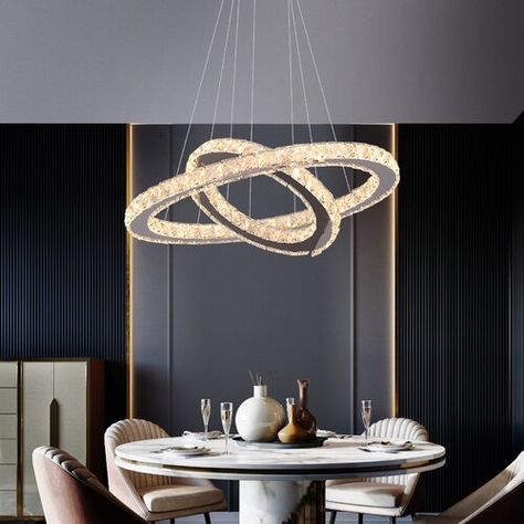 Mercer41 Boudreau 3 - Light Unique Geometric LED Chandelier | Wayfair Hanging Lamps For Bedroom, Beaded Lampshade, Tiered Chandelier, Led Flower, Modern Crystal Chandelier, Ring Chandelier, Stainless Steel Lighting, Room Lighting, Chandelier In Living Room