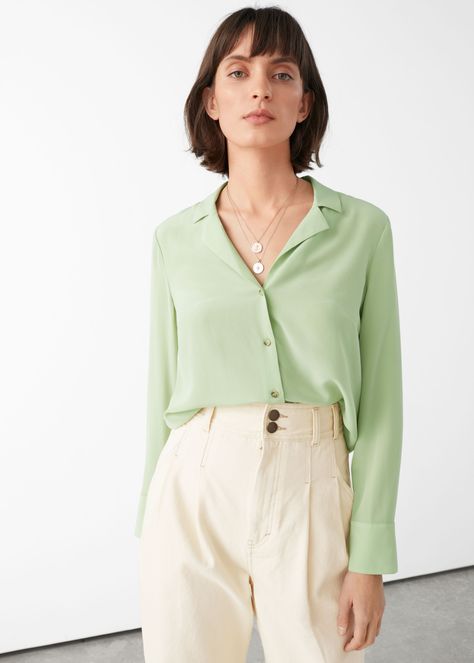 Light Green Shirt Outfit, Green Blouse Outfit, Green Shirt Outfit, Silk Shirt Outfit, Green Shirt Outfits, Blouse Dress Outfit, Light Green Blouse, Light Green Shirt, Smart Casual Work