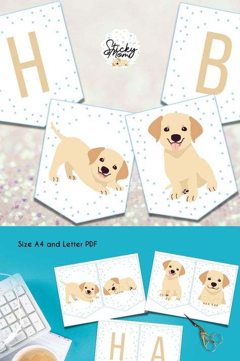 Dog Birthday Banner, Puppy Birthday Party, Printable Dog, Puppy Birthday Parties, Birthday Garland, Puppy Birthday, Party Garland, Dog Party, Labrador Puppy