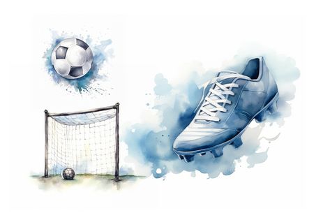 Soccer Watercolor, Watercolor Shoes, Football Printables, Soccer Clipart, Soccer Posters, Ball Clipart, Shoes Clipart, Football Clipart, Art Sport