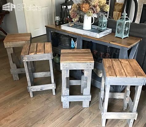 #Indoor, #Outdoor, #PalletBarStools, #PartyDecor, #RecyclingWoodPallets If you need more seating for guests, but would rather save the money for designer beer, build your own Pallet Stringer Bar Stools instead!  Pallet Stringer Bar Stools: First, I found three pallets and separated them down. Next, I used the heavy Bar Con Pallet, Palet Bar, Pallet Bar Stools, Bar Pallet, Pallet Benches, Pallet Stool, Diy Bank, Diy Bar Stools, Pallet Bar Diy