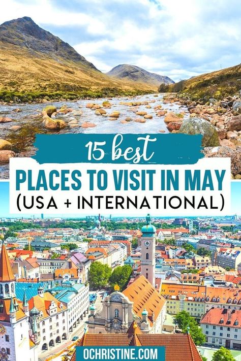 15 Best Places to Visit in May (USA + International) | Are you searching for the best places to vacation in May? It typically has mild temperatures, more affordable rates, and smaller crowds. Whether you’re hoping to spend time out in nature or explore a big city, here are 15 of the best places to vacation in May. | best places to visit in may | best places to visit in may in us | countries to visit in may | best countries to visit in may | Places In The Us That Look Like Europe, Unique Travel Destinations Usa, May Travel Destinations, Best Places To Travel 2023, Top Places To Visit In The World, May Vacation Destinations, Best Places To Travel In May, Best Cities To Visit In Usa, Best Places To Travel In Us