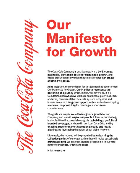 Coca-Cola - Manifesto for Growth #Brand #Manifesto Manifesto Examples, Personal Manifesto, Manifesto Design, Brand Manifesto, Copy Ads, Marketing Copywriting, Business Marketing Plan, Employer Branding, Growth Marketing