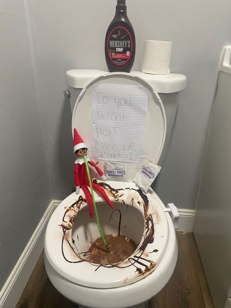 Bucki was in the mood for sharing and decided to make Hot Chocolate with toilet water, Chocolate Syrup, marshmallows and Hot Cocoa. Drinking Hot Chocolate, Hershey Syrup, Chocolate Syrup, Day 7, In The Mood, The Elf, Marshmallows, The Mood, Hot Cocoa