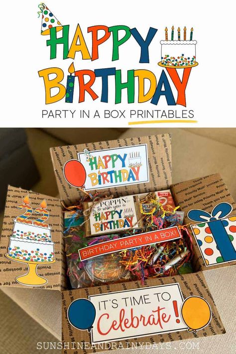 Birthday Box Decoration Ideas Outside, Birthday Box For College Son, Happy Birthday Deployment Boxes, Fun Birthday Box Ideas, Mailed Birthday Gift Ideas, Birthday Box For College Daughter, Birthday Party In A Box Ideas, Birthday College Care Package, Happy Birthday Care Package