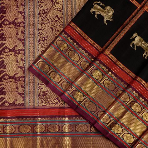 Kanakavalli Kanjivaram Silk Sari 040-01-37091 - Cover View Black Kanjivaram Saree Silk, Black Kanjivaram Saree, Diwali 2024, Kanchi Sarees, 1 Gram Gold Jewellery, Classic Clothes, Kanjivaram Saree, Saree Silk, Indian Brides