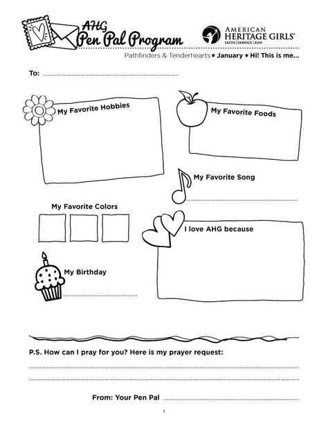 January Pen Pal Activity Page for Pathfinder and Tenderheart American Heritage Girls American Heritage Girls Tenderheart, Pen Pal Ideas, American Heritage Girls, Pen Pal, American Heritage, Pattern Making, To Learn, Pen, Pattern