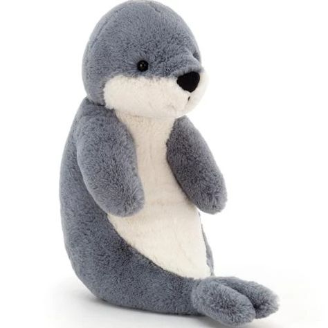 Bashful Seal is a shy little pup who loves to be cradled and held. Blue-grey with a soft cloudy tummy, this gentle seal loves swimming and frost-bathing. One flip of those squidgy, stitch flippers and splash - away into the ocean! Bashful seal Hand wash only Suitable from birth Jellycat Jellycat Toys, Jellycat Bashful, Jellycat Stuffed Animals, Finding Treasure, Seal Pup, Cute Stuffed Animals, Ocean Animals, Gift Hampers, Plush Animals