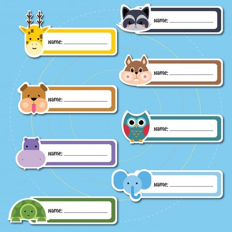 Animal name sticker | Premium Vector #Freepik #vector #background #banner #pattern #flyer Editable Labels Free, Cubby Name Tags, School Labels Printables, School Stickers Labels, Christmas Tag Templates, Free Christmas Tags, Labels Printables Free Templates, Baby Bottle Labels, Name Tag For School