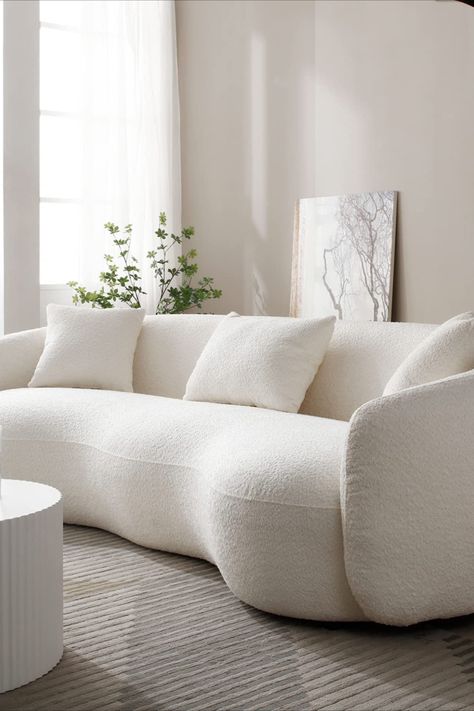 The perfect cloud couch dupe. Boucle Couch, Round Couch, White Sofa Living Room, Fluffy Sofa, Curved Couch, Beige Couch, Couch For Living Room, Modern Sofa Couch, Sofa Beige