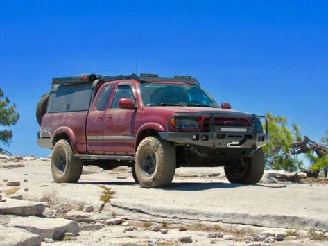 Fox 2.5 DSC 700lbs springs. Archive garage shackle flip kit with overland springs. Fox 2.0 universal 10" travel shocks. 315/75r16 (34.6s) tires. Brute Force Fab makes all my armor 1st Gen Tundra, 1st Gen Tundra Overland, Truck Canopy Camping, First Gen Tundra, Small Pickup Trucks, Toyota Tundra Lifted, Chevy 2500hd Overland, 2000 Toyota Tundra, Truck Canopy