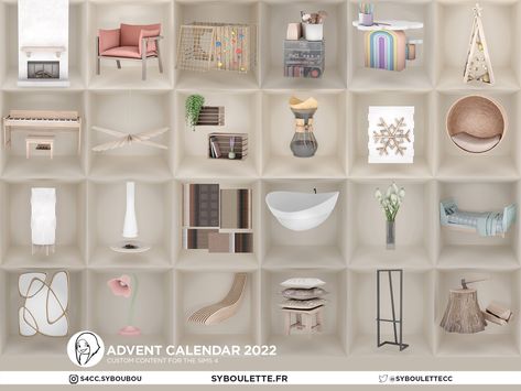 Advent Calendar 2022, Crate Shelves, Creative Tables, Modern Christmas Tree, Calendar 2022, Sims 4 Cc Furniture, Daily Gift, Sims 4 Build, Sims Community