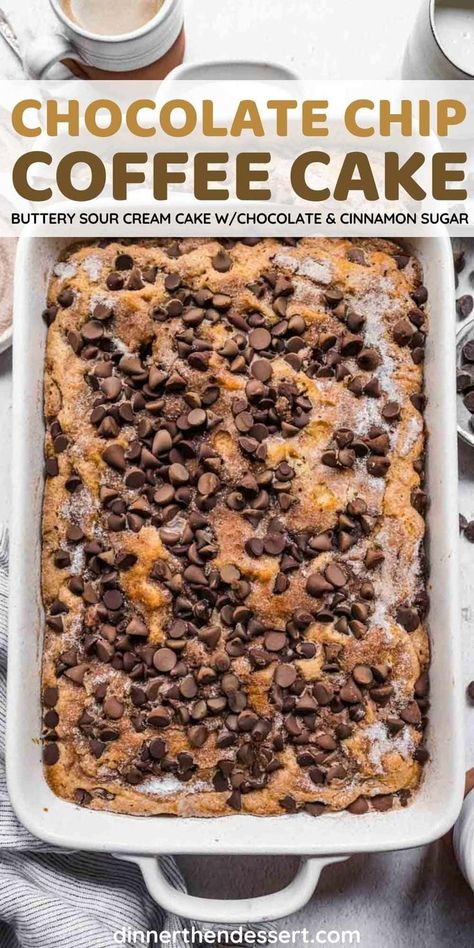 Chocolate Chip Coffee Cake, Cake With Chocolate Chips, Chocolate Chip Cake Recipe, Chocolate Cake With Coffee, Coffee Cake Recipes Easy, Chocolate Chip Bread, Cinnamon Coffee Cake, Sour Cream Coffee Cake, Sour Cream Cake