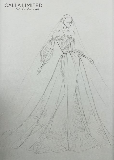 Wedding Dress Sketches Illustration, Bride Dress Drawing, Wedding Dress Drawing, Wedding Dress Sketch, Wedding Dress Drawings, Fashion Sketchbook Inspiration, Wedding Dress Illustrations, Train Drawing, Wedding Dress Sketches