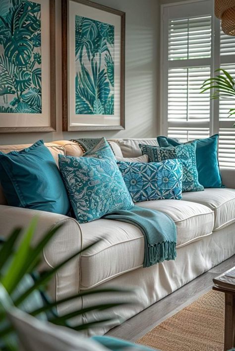 Fair Garden, Aqua Living Room, Tropical Caribbean, Beach House Bathroom, Silver Color Scheme, Caribbean Style, Relaxing Atmosphere, Silver Decor, Rattan Furniture