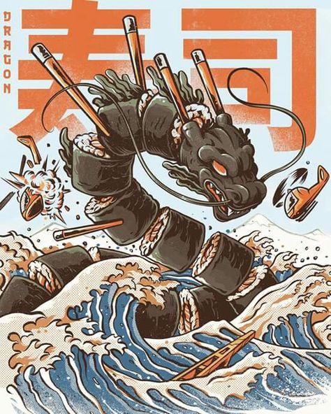 Japan Graphic Design, الفن الرقمي, Japanese Pop Art, Ancient Dragon, Japanese Poster Design, Japon Illustration, Japanese Graphic Design, Creature Concept Art, Dessin Adorable