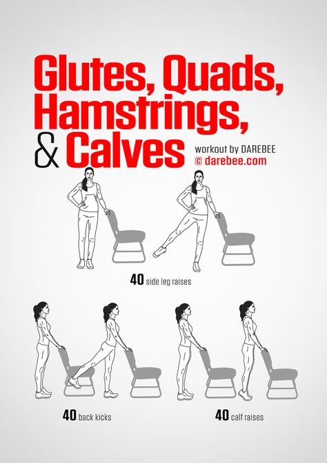 Glutes, Quads, Hamstrings &amp; Calves Workout Calves Workout, Senior Exercises, Standing Workout, Quads And Hamstrings, Calf Exercises, Latihan Yoga, Office Exercise, Chair Exercises, Workout At Work