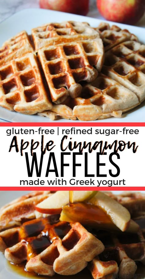 Looking for more easy Fall breakfast recipes? These Apple Cinnamon Waffles will rock your Fall world. Gluten-free, refined sugar-free, and made with Greek yogurt for a healthy boost of protein. Filled with cinnamon, nutmeg, and shredded apples; top these waffles with maple syrup and you have the perfect Fall breakfast for the whole family. Fall Breakfast Recipes, Easy Fall Breakfast, Apple Cinnamon Waffles, Gluten Free Apple Recipes, Fall Recipes Breakfast, Cinnamon Waffles, Apple Recipes Healthy, Fall Breakfast, Waffle Recipes