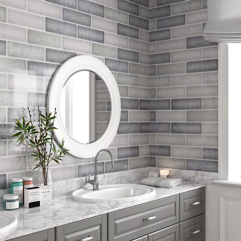 Shop this Instagram.self from @mosaictileoutlet Porcelain Subway Tile, Spanish Style Bathrooms, Tiles Backsplash, Grey Subway Tiles, Condo Remodel, Ceramic Subway Tile, Spanish Tile, Grey Ceramics, Backsplash Tile