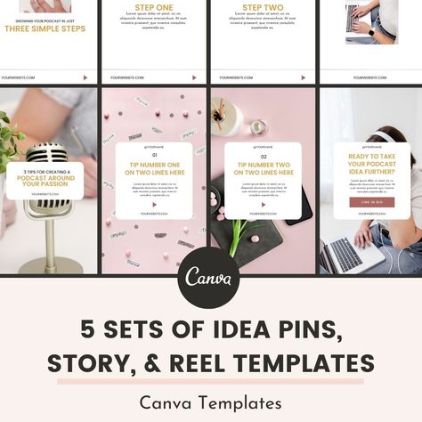 This collection includes customizable templates designed specifically for creating engaging content on platforms like Pinterest, Instagram, and Reels. With a variety of designs and styles, these templates make it easy to craft eye-catching Idea Pins, Reels, or Instagram Stories to share your creative ideas, projects, or products with your audience. Whether you're promoting DIY projects, recipes, fashion looks, or travel destinations, these templates provide a quick and convenient way to enh... Podcast Tips, Craft Eyes, Engaging Content, Pinterest Blog, Idea Pins, Number Two, Canva Templates, First Step, Creative Ideas