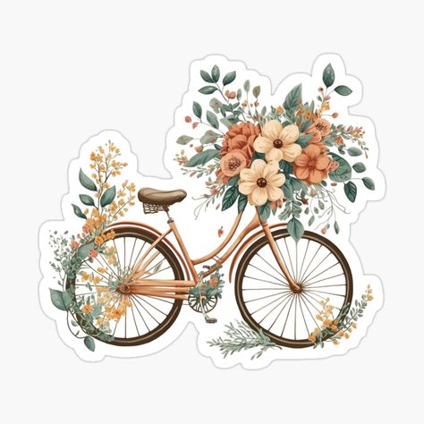 Floral Flowers Stickers, Laptop Printable Stickers, Vintage Stickers Flowers, Cottagecore Stickers, Stickers Single, Bicycle Stickers, Sticker Design Inspiration, Printable Vintage Art, Scrapbook Printing