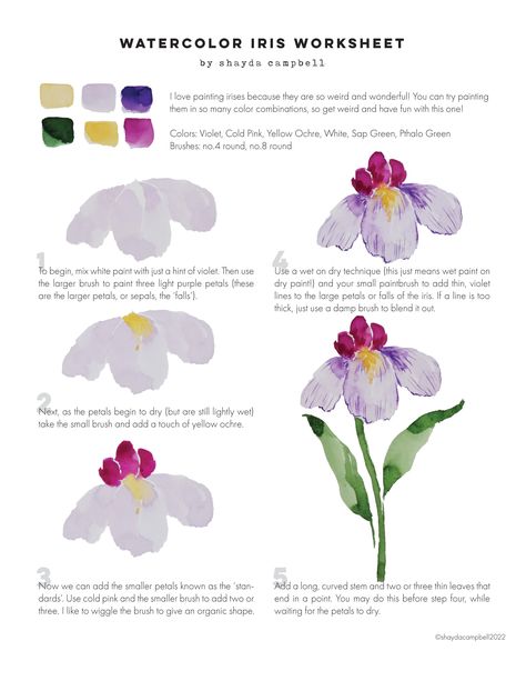 How To Color Flowers, Watercolor Art For Beginners Simple Flowers, How To Paint With Watercolor, Watercolor Flowers Tutorial Step By Step, Watercolor Simple Art, How To Watercolor Flowers, How To Paint Watercolor Flowers, Step By Step Flower Painting, Watercolor Flower Tutorial