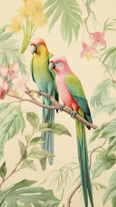 Wallpaper birds parrot animal wildlife. | premium image by rawpixel.com / Wan Lovebirds Art, Parrot Illustration, Wallpaper Birds, Parrot Painting, Animal Wildlife, More Wallpaper, Tropical Birds, Painting Wallpaper, Wildlife Art