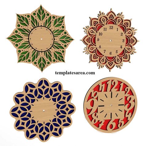 Decorative CNC Wall Clock Templates – Free DXF Cut Files Dxf Files Free Download Laser, Dxf Files Free Download, Clock Templates, Wall Clock Template, Wood Laser Ideas, Clock Template, Free Dxf Files, Laser Cut Wood Crafts, Laser Engraved Ideas