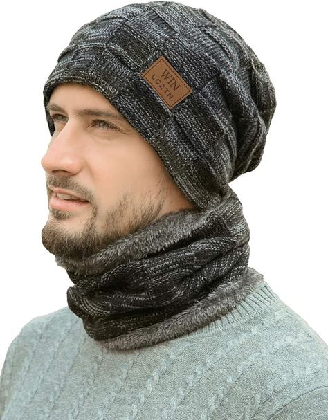 Mens Winter Beanie Hat Scarf Set Warm Fleece Lined Snow Knit Ski Cap … : Amazon.ca: Clothing, Shoes & Accessories Visor Beanie, Mens Beanie Hats, Hat And Scarf Set, Winter Beanie Hat, Hats Black, Blue Beanie, Ski Cap, Mens Beanie, Ski Hats