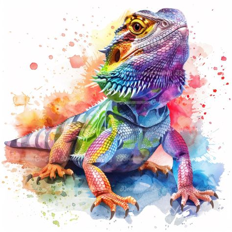 Beautiful Cartoon Rainbow Bearded Dragon Watercolor Art Printable High Quality JPG Papercraft Junk Journal Scrapbooking Digital Download On Etsy: dreamweavecraftery.etsy.com #cartoon #watercolor #clipart #art #papercraft #designing #craft #junkjournal #printable #download #design #scrapbooking #collage #rainbow #bearded #dragon #beardeddragon #reptile #animal #creature Bearded Dragon Drawing, Bearded Dragon Art, Collage Rainbow, Art Papercraft, Skull Furniture, Dragon Watercolor, Cartoon Rainbow, Scrapbooking Collage, Beautiful Cartoon