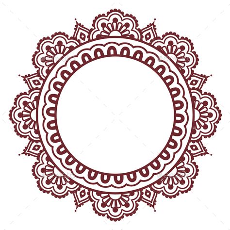 Indian Henna Floral Round Pattern - Mehndi Design Circle Pattern, Henna Circle Designs, Traditional Logo Design Indian, Round Symbols, Henna Logo, Decorative Symbols, Henna Floral, Gold Henna, Mandala Ring