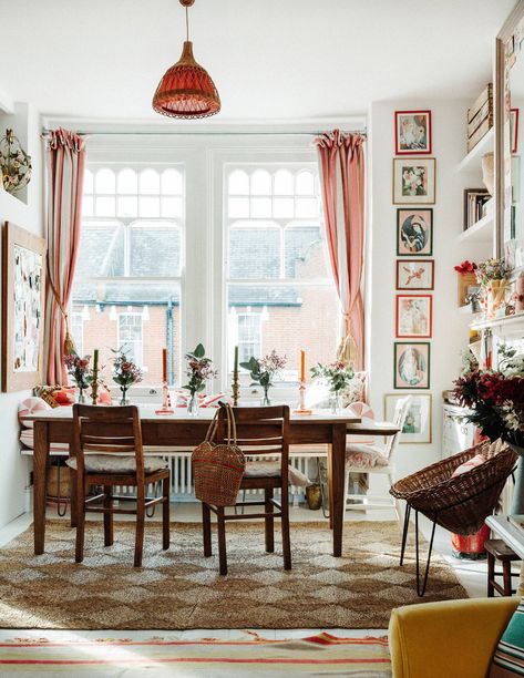 KEEP NOT CALM BUT VERY COLLECTED. Romantic Eclectic, Shabby Chic Dining Room, Chic Dining Room, Shabby Chic Dining, Maximalist Home, Eclectic House, Pink Tiles, London Flat, London House