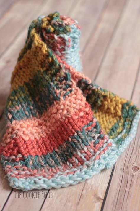 Self-Striping Scarf - The Cookie Snob Sock Yarn Scarf Pattern, Self Striping Yarn Patterns Knitting, Sock Yarn Scarf, Stripe Scarf Pattern, Knitting Scarfs, Knitted Flower Pattern, Self Striping Yarn, Knitted Cowl Scarves, Men's Scarves