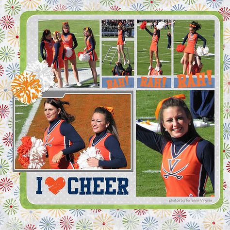 Cheerleading Scrapbook Ideas, Cheer Scrapbook Layouts, Craft Room Layout Ideas, Craft Room Layout, Scrapbook Pages Ideas, Scrapbooking Dance, School Layouts, Room Layout Ideas, Scrapbook School