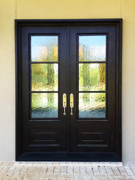 Wrought Iron Entry Doors, Double Front Entry Doors, Wrought Iron Front Door, Double Doors Exterior, Iron Front Door, Iron Entry Doors, Doors Exterior, Modern Entrance, Double Front Doors