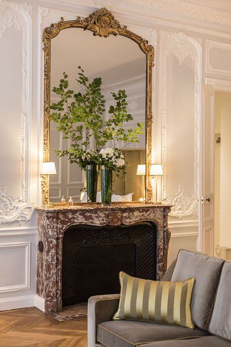 Modern French Interiors, French Inspired Decor, Best Rooms, French Fireplace, Hotels Around The World, Superior Room, Best Boutique Hotels, Fireplace Mirror, Luxury Lodge