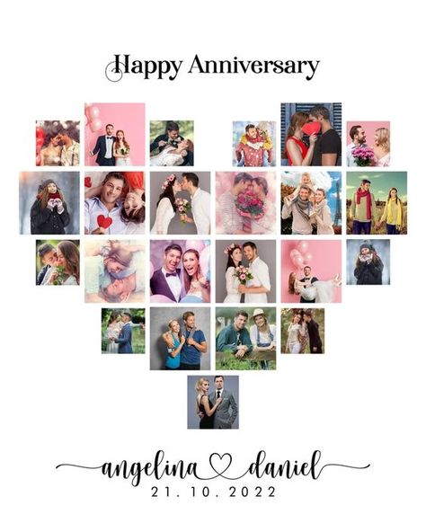 Buy Personalize Anniversary Photo Collage Gift Heart Photo Online in India - Etsy Photo Collage Ideas, Anniversary Photo Collage, Anniversary Collage, 12 Photo Collage, Wedding Photography Album Design, Wedding Photo Collage, Heart Photo Collage, Meaningful Artwork, Collage Gift