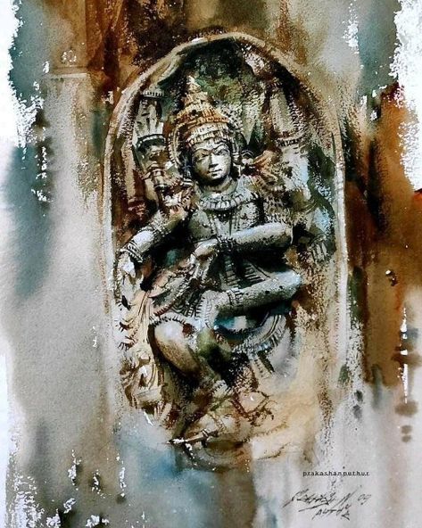 Indian Watercolor Art, Indian Watercolor Paintings, Indian Artist Paintings, Sculpture Oil Painting, Indian Oil Painting, Watercolor References, Beautiful Watercolor Paintings, Watercolor Indian, Ajanta Caves