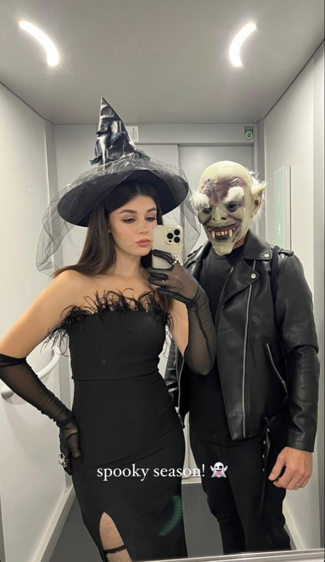 Couple Witch Halloween Costumes, Wizard And Witch Couple Costume, Witch Costume Couple, Couples Witch Costume, Witch And Wizard Costume Couple, Witch And Warlock Costumes Couple, Witch Couple Costume, Warlock Costume, Ghoul Costume