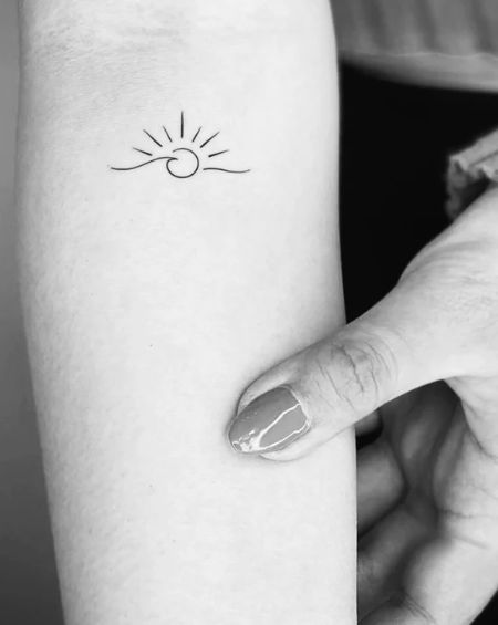 Small Lake Tattoo, Beach Mountain Tattoo, Lake Tattoo Simple, Curacao Tattoo, Minimalist Ocean Tattoo, Malta Tattoo, Zee Tattoo, Simple Wave Tattoo, Tattoo Sea