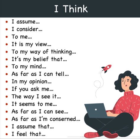 Phrases that you can use instead of I think Learning Everyday, Essay Tips, To Learn English, Idioms And Phrases, Essay Writing Skills, Interesting English Words, Good Vocabulary Words, Good Vocabulary, Words Of Hope