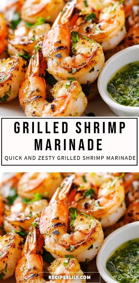 Join me in whipping up this quick and zesty grilled shrimp marinade! Perfect for summer BBQs or a special dinner, these shrimp come out juicy and full of flavor. Serve them with your favorite dipping sauce for an unforgettable meal! Shrimp Grilled Recipes, Marinated Grilled Shrimp Recipes, Shrimp Marinade For Grill, Shrimp Marinade Recipes, Grilled Shrimp Marinade, Frozen Cooked Shrimp, Shrimp Marinade, Shrimp Kabobs, Grilled Prawns