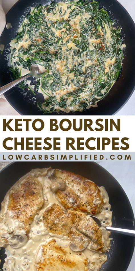 Keto Recipes Using Boursin Cheese, Boursin Cheese Recipes Low Carb, Cheesegal Boursin, Creamed Spinach With Boursin Cheese, Boursin Cheese Recipes Crockpot, Borsine Cheese Chicken Recipes, Boursin Cheese Recipes Keto, Keto Boursin Cheese Recipes, Recipes With Borson Cheese