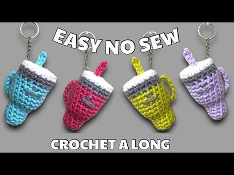 CROCHET TRAVEL CUP MUG - STANLEY YETI NO SEW AMIGURUMI KEYCHAIN - YouTube No Sew Amigurumi, Crochet Travel, Crochet Keychains, Amigurumi Keychain, Scrap Yarn Crochet, Crochet Coffee, Crochet Car, Crochet For Beginners Blanket, Quick Crochet Patterns