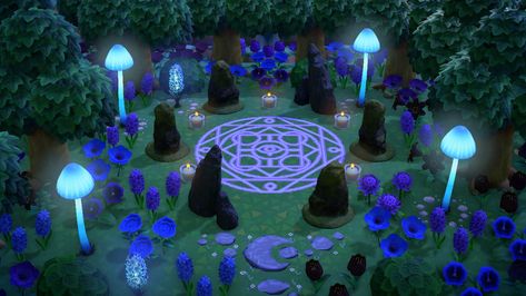 Animal Crossing Summoning Circle, Acnh Witch Circle, Acnh Summoning Circle Code, Acnh Blue Island, Acnh Purple, Witchy Forest, Summoning Circle, Ac New Leaf, Animal Crossing Guide