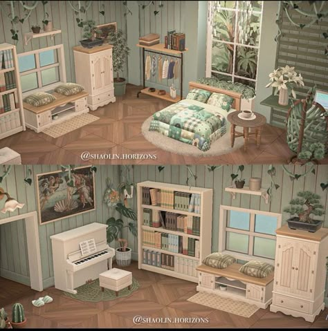 Acnh Bedroom Design Cottagecore, Acnh Bedroom Design Ideas, Animal Crossing Cottagecore Interior, Animal Crossing Interior Design Bedroom, Animal Crossing House Interior Ideas Bedroom, Animal Crossing House Ideas Bedroom, Animal Crossing Big Room Ideas, Anch Bedroom Ideas, Animal Crossing House Inspiration