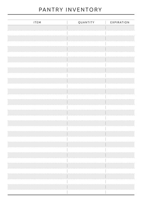 Printable Pantry Inventory template in original style to help organize your weekly meal plan and shopping list. Download in A4, A5, Letter or Half Letter size. Sections available in this template: Item Quantity Expiration  #healthy #diet #mealplantemplate #personal #plannerideas Pantry Inventory Printable, Household Inventory, Fridge Inventory, Inventory Sheet, Freezer Inventory, Inventory Printable, Inventory Template, Pantry Inventory, Meal Planners